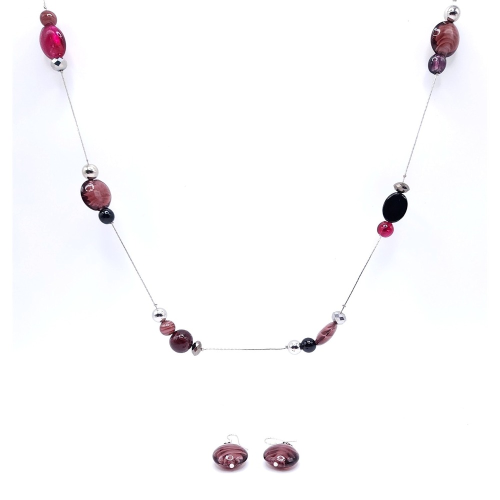 Erica Lyons Purple Glass Bead Necklace Earrings Set 36in - Picture 5 of 7